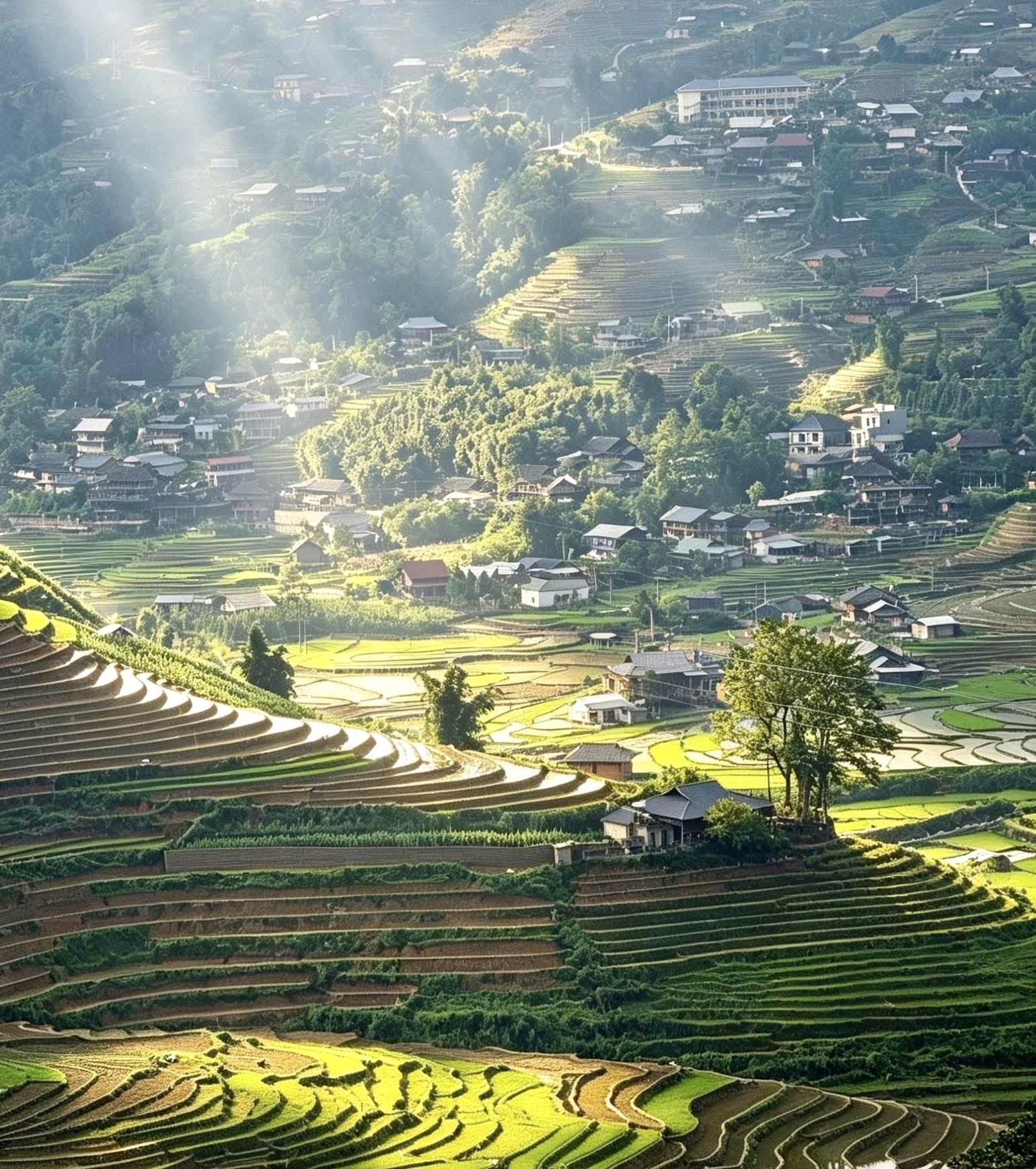 Terraced rice fields near Sa Pa at sunrise
