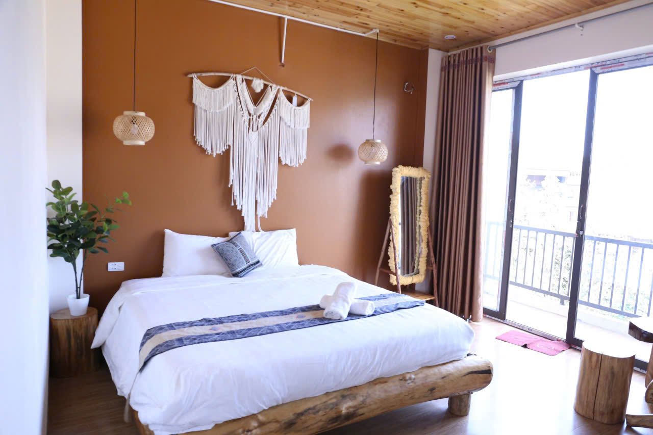 Boho-style room with macrame wall hanging